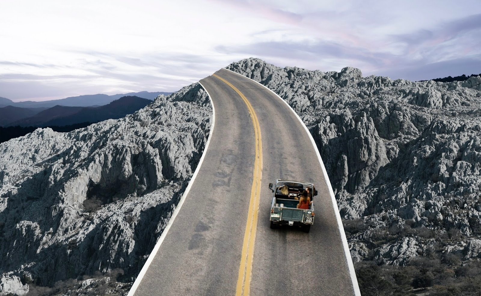 Driving along a mountain highway