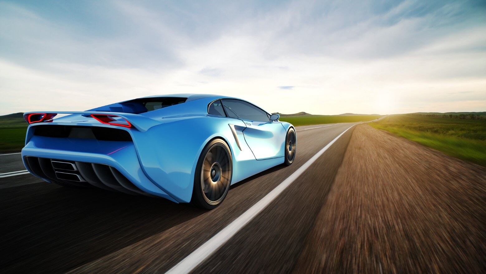 Generic blue sports car driving on a highway
