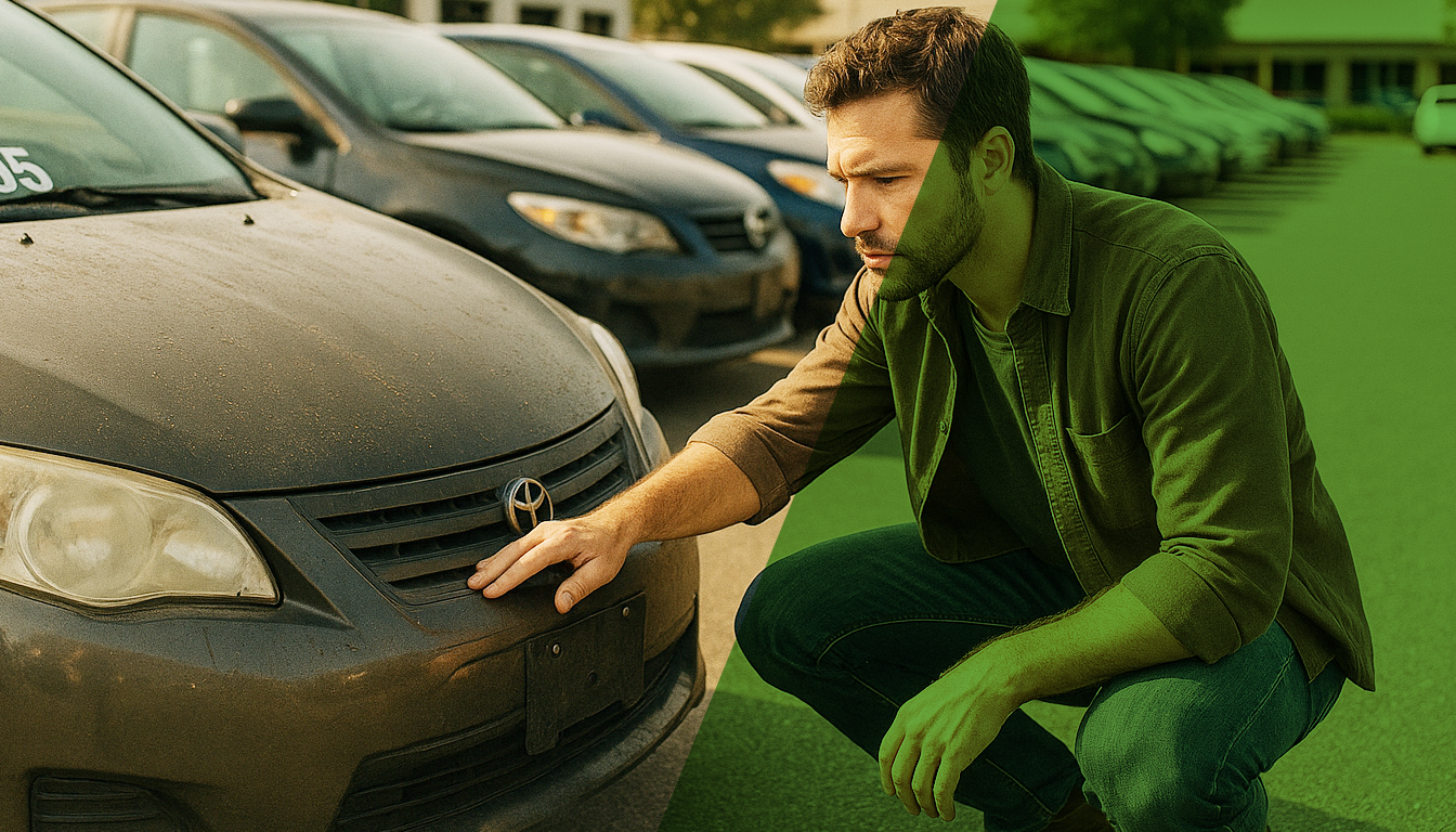 Inspecting a used vehicle at a dealership Inspecting a used vehicle at a dealership