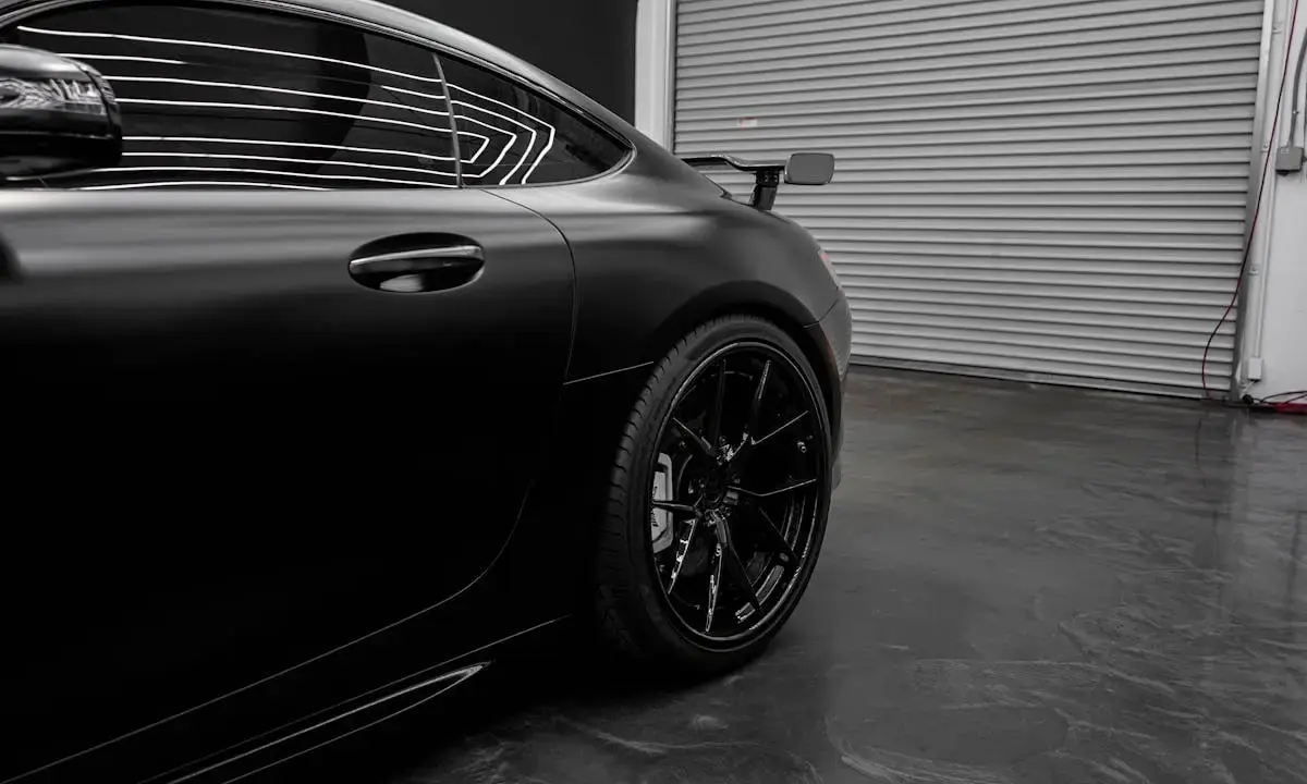 Luxury sports car with a matte black finish