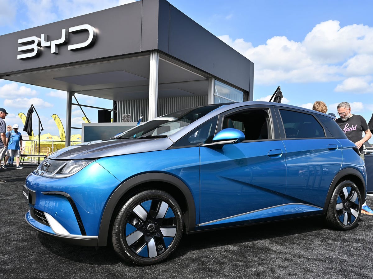 Blue BYD Dolphin electric hatchback