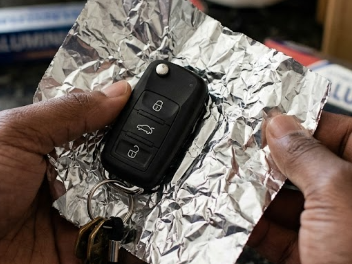 Car key in aluminum foil