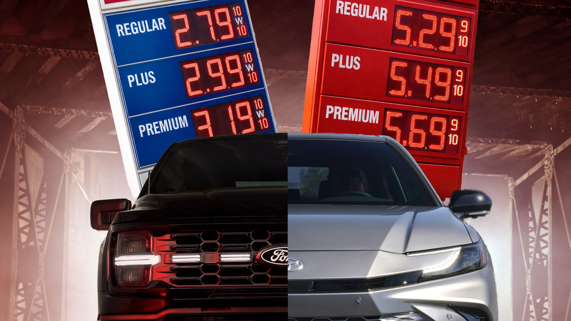 Ford F 150 Lightning and a 2025 Toyota Camry