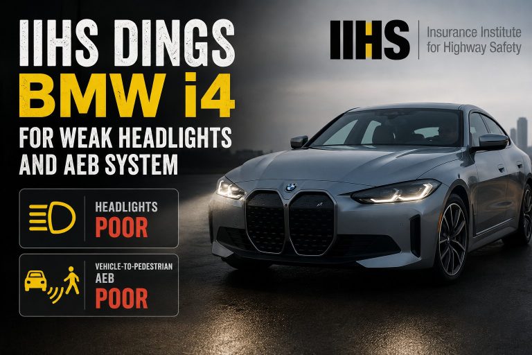 IIHS Dings BMW i4 for Weak Headlights and AEB System
