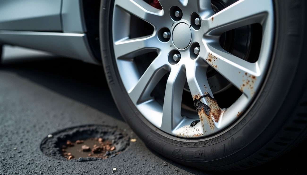 Damage to a vehicle's rim Damage to a vehicle's rim