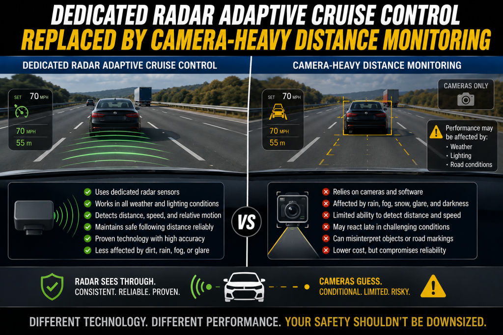 Dedicated Radar Adaptive Cruise Control Replaced by Camera Heavy Distance Monitoring