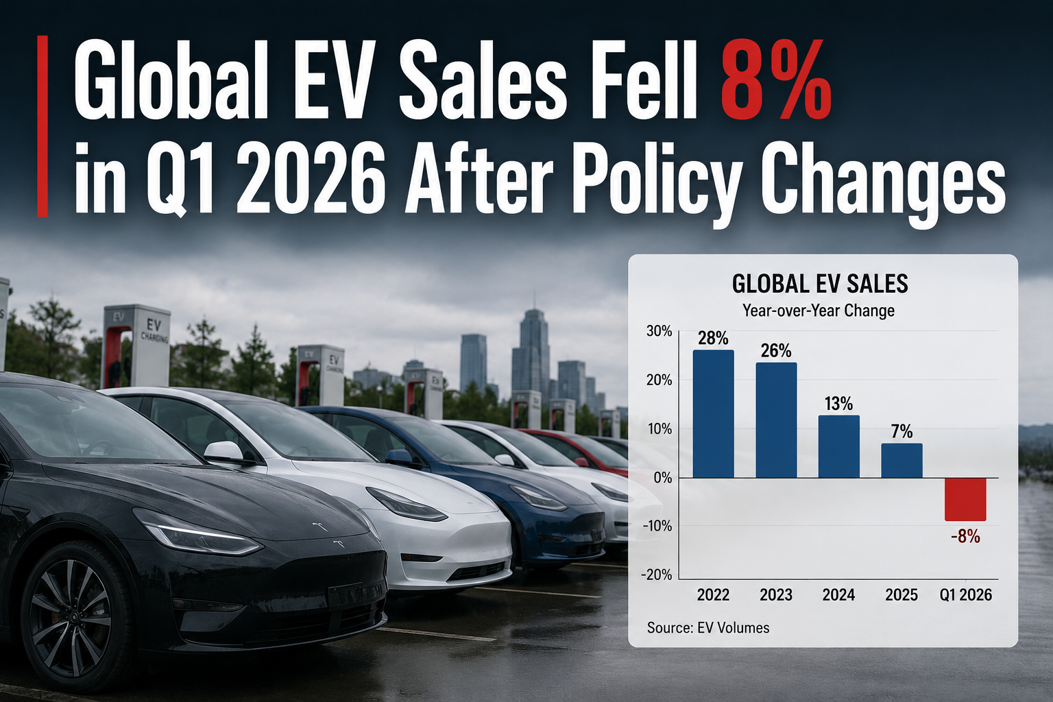 Global EV Sales Fell 8% in Q1 2026 After Policy Changes
