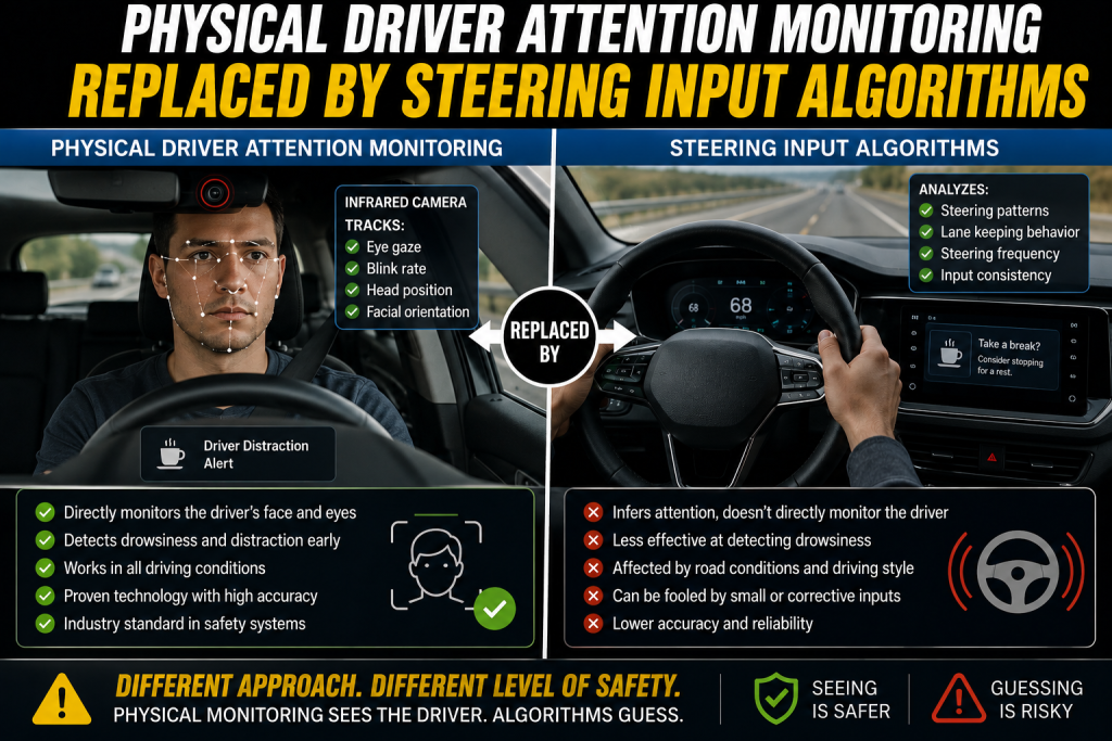 Physical Driver Attention Monitoring Replaced by Steering Input Algorithms