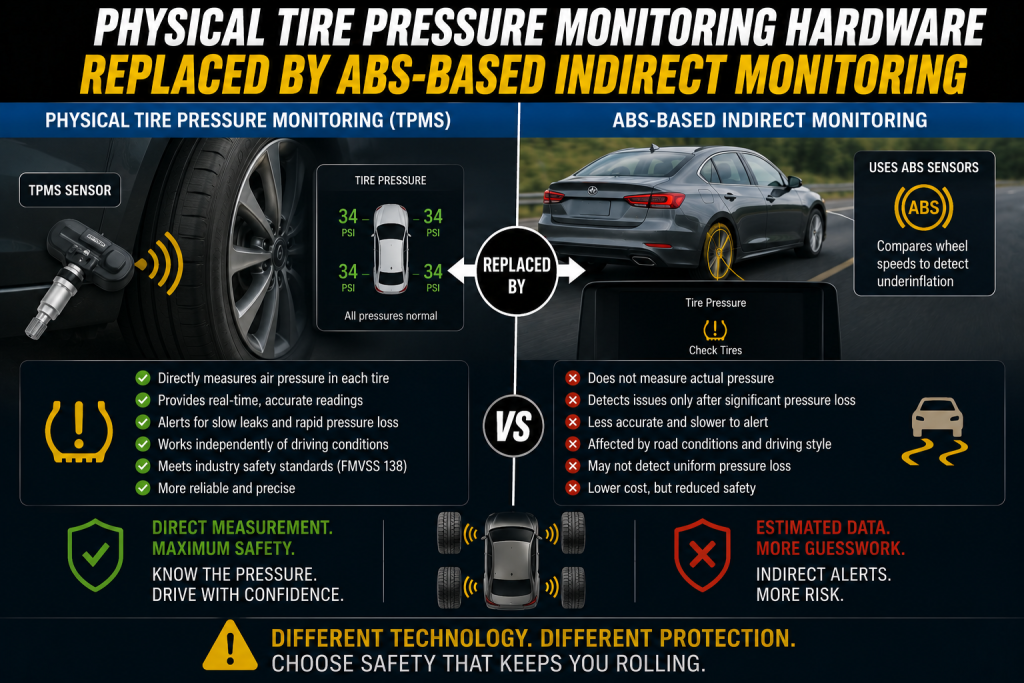 Physical Tire Pressure Monitoring Hardware Replaced by ABS Based Indirect Monitoring