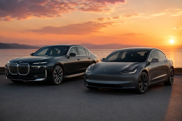 BMW 7 Series and Tesla Model 3 (Long Range)
