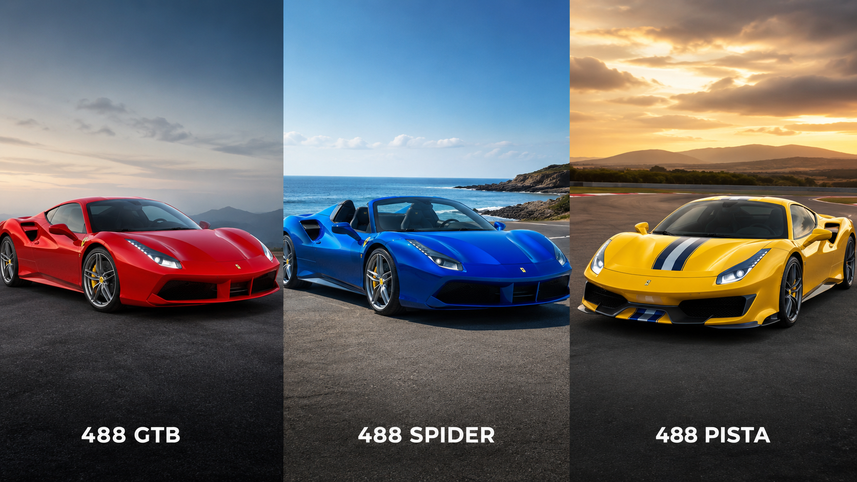 Ferrari 488 Lineup (GTB, Spider, Pista) Ferrari 488 Lineup (GTB, Spider, Pista)