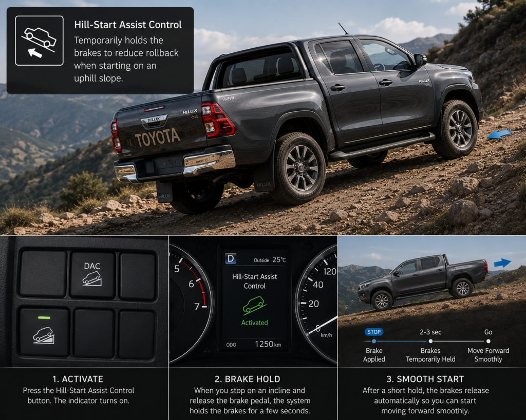 Hill Start Assist Control Temporarily Holds the Brakes to Reduce Rollback