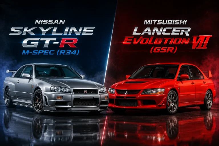 Nissan Skyline GT R M Spec and Mitsubishi Lancer Evolution VII