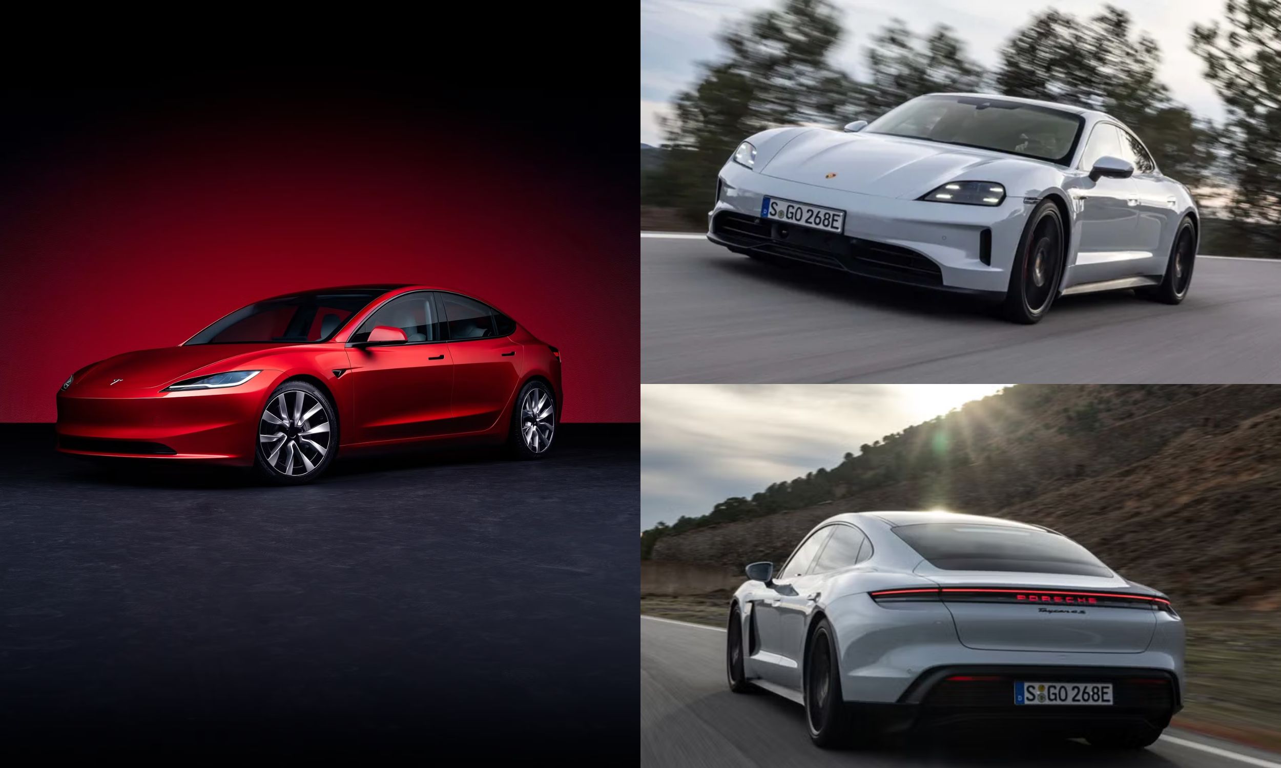 Tesla Model 3 and Porsche Taycan