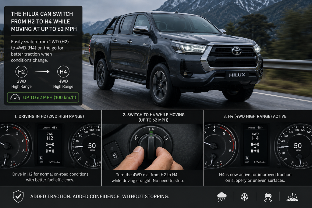 The Hilux Can Switch From H2 to H4 While Moving at Up to 62 MPH