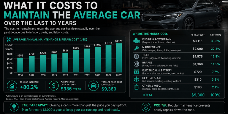 What It Costs to Maintain the Average Car Over the Last 10 Years1