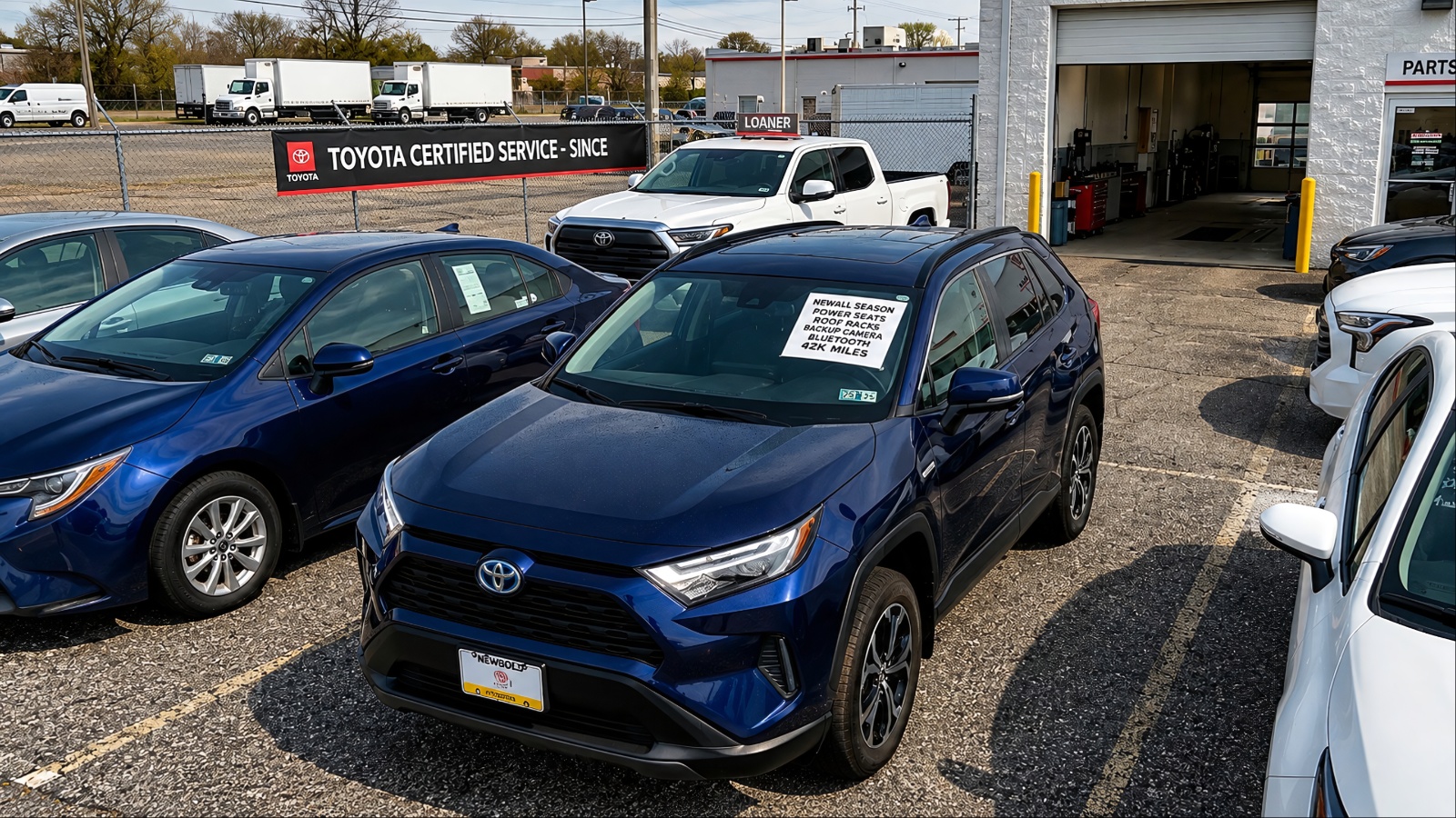 Recall-affected SUV parked outside dealership awaiting safety repairs