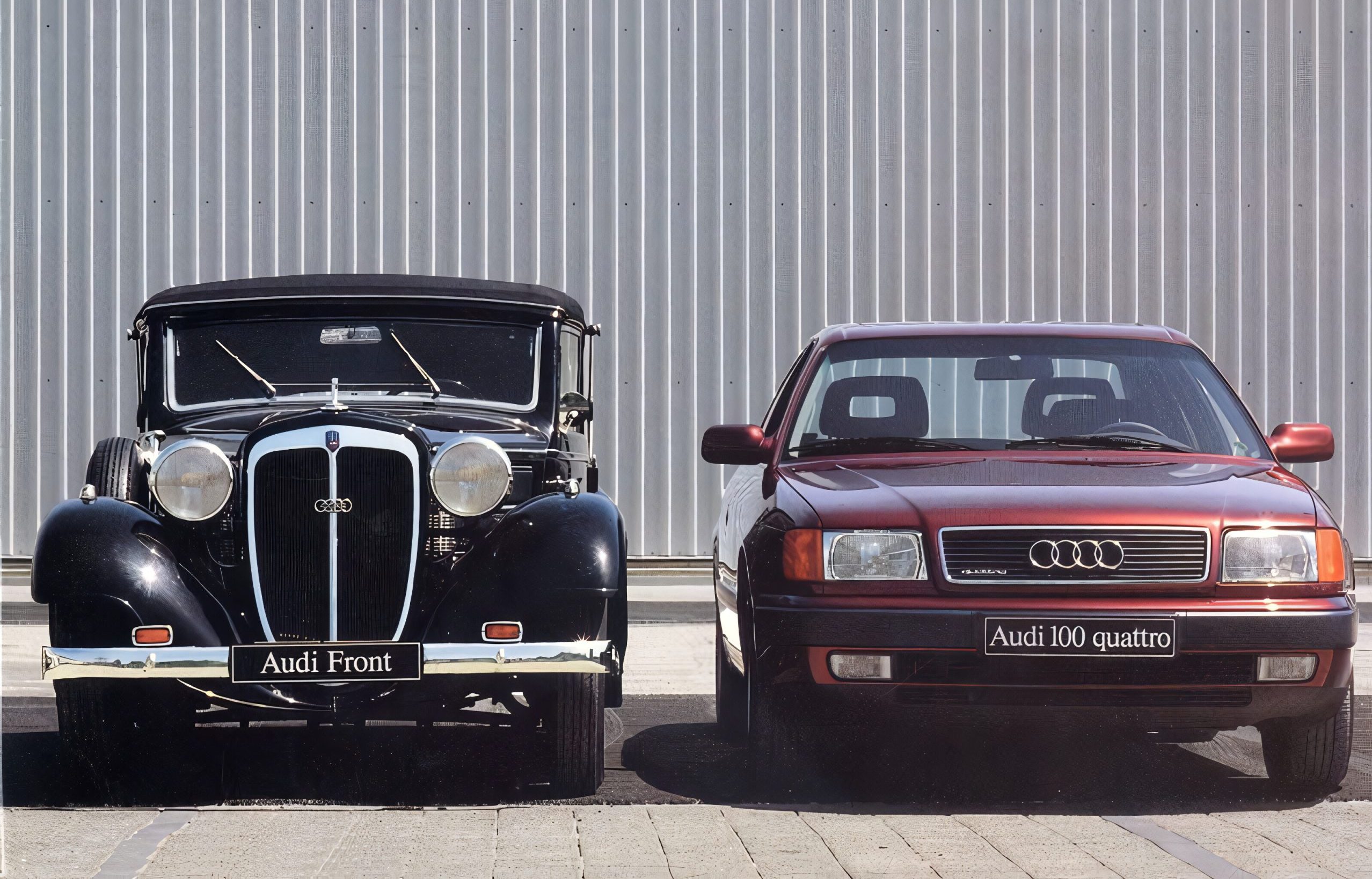 1930s Audi Front and a late-1980s to early-1990s Audi 100 Quattro