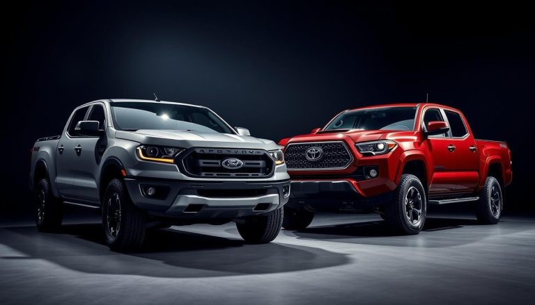 Ford Maverick and Toyota Tacoma parked side by side outdoors