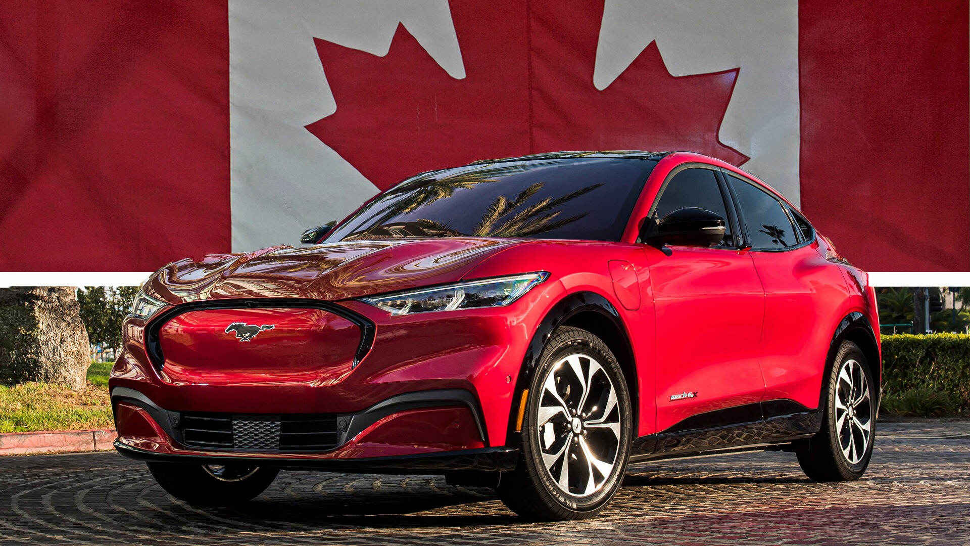 Bright red Ford Mustang Mach-E electric SUV