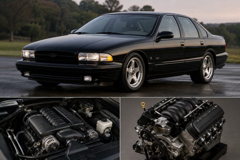 Black 1994 Chevrolet Impala sedan shown with engine bay and V8 engine