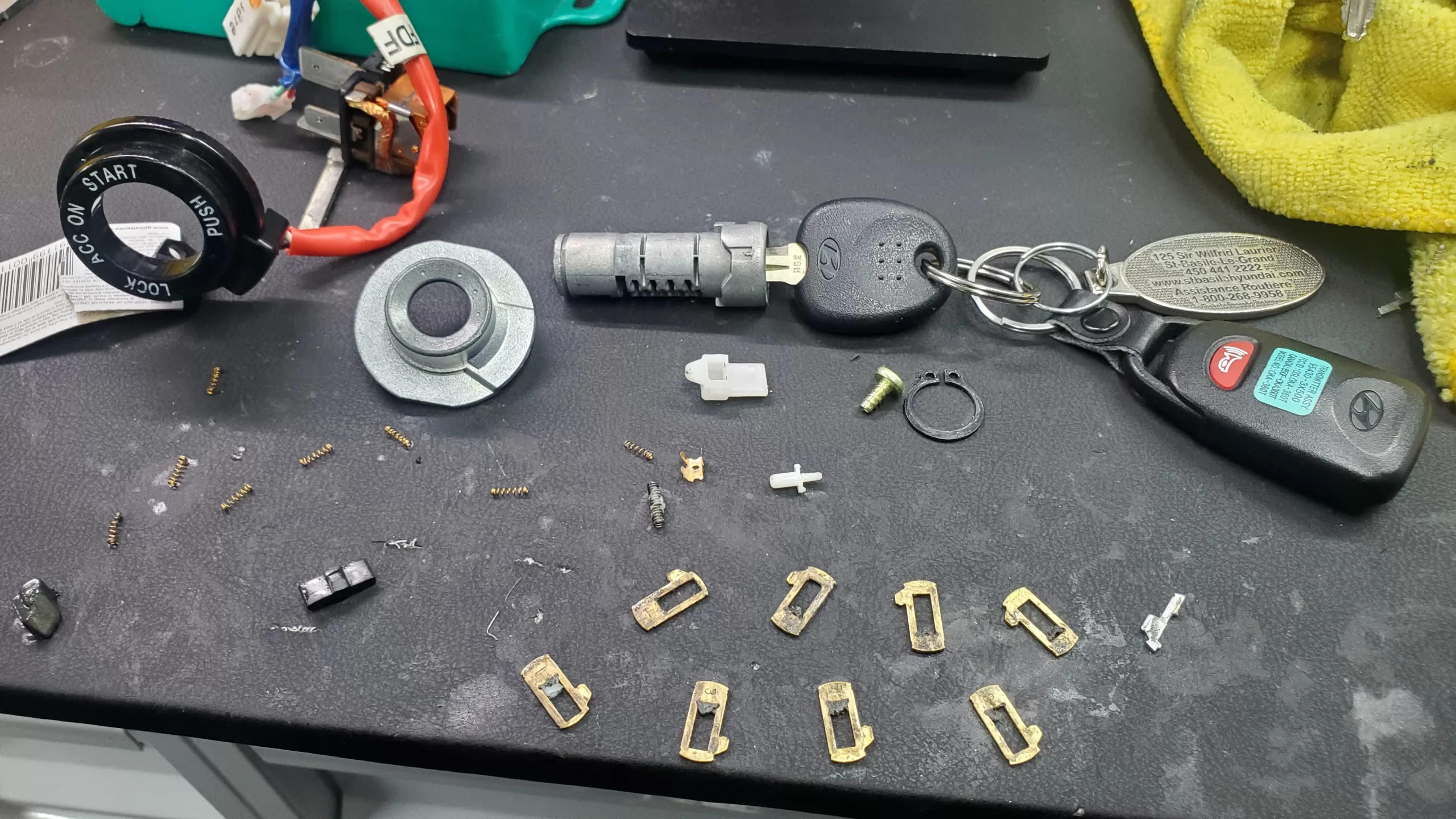 Disassembled Hyundai ignition switch and key assembly Disassembled Hyundai ignition switch and key assembly