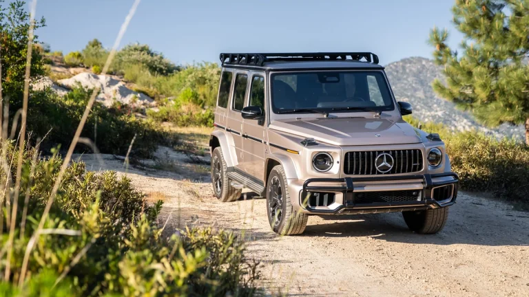 A Mercedes-Benz G-Class on a patchy lane