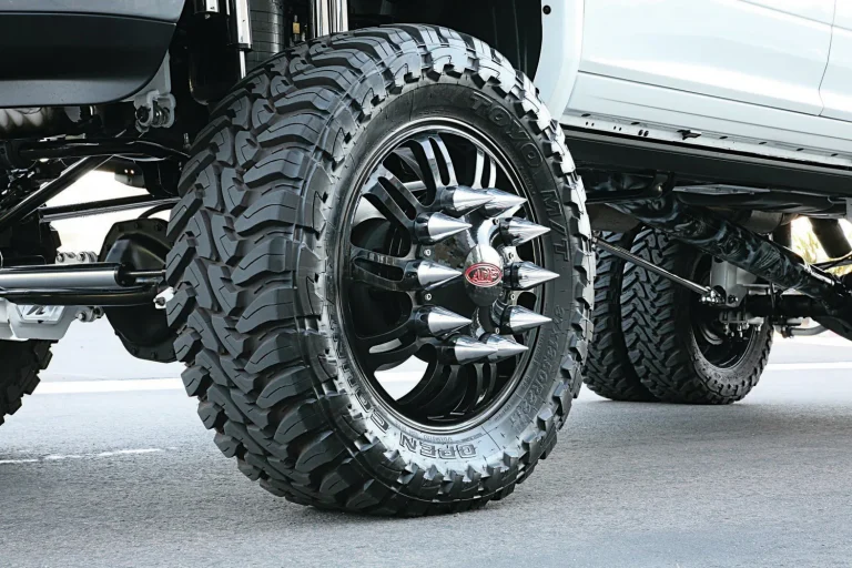 A modified massive tire is shown in the image