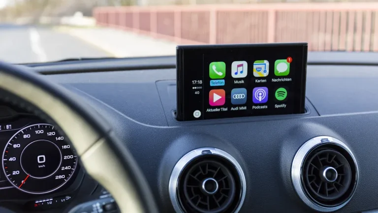 A dashboard with android auto on the display