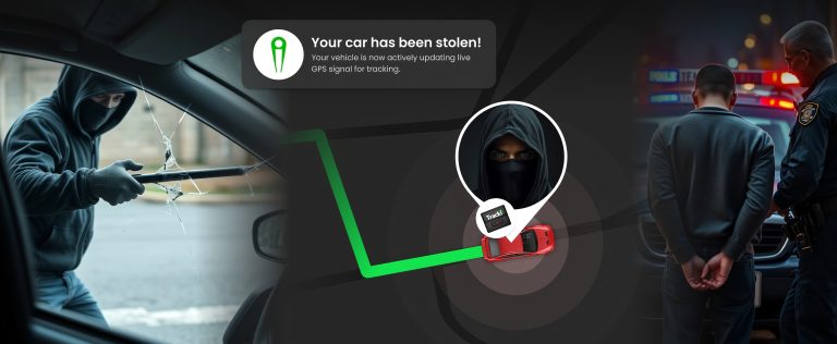 A hooded thief stealing a car tracked by GPS and arrested by police