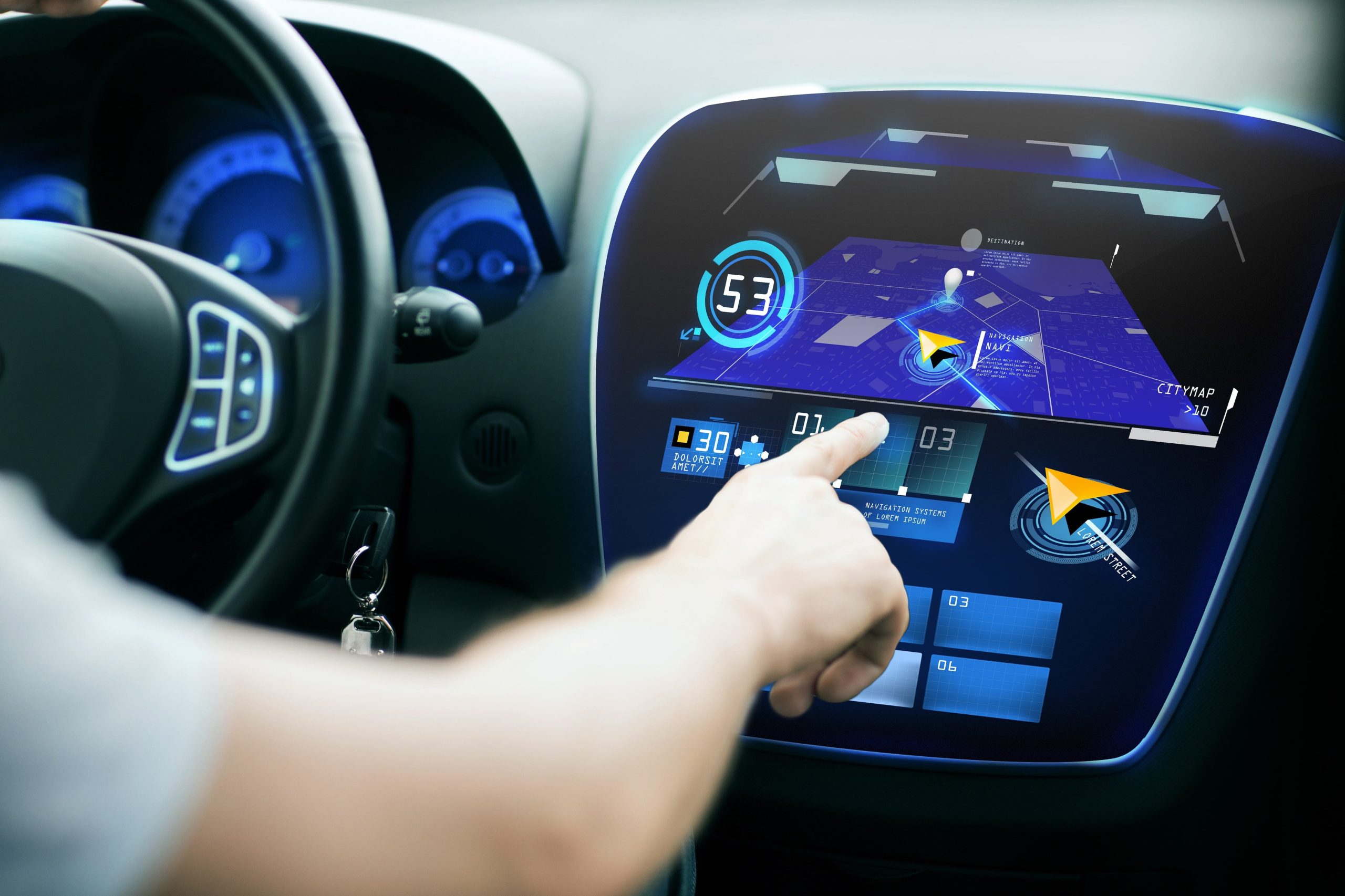Touch-screen infotainment and navigation system inside a car