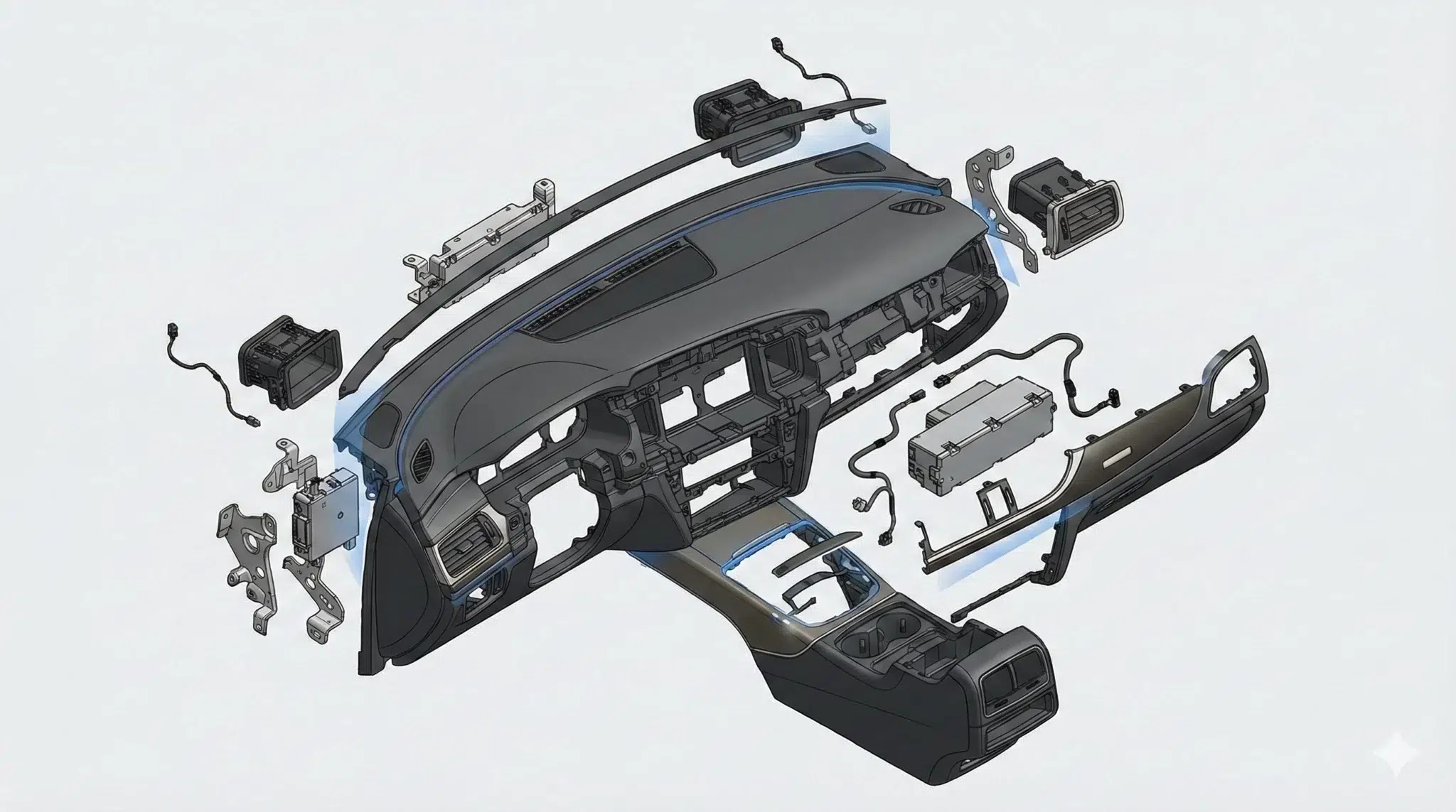 Vehicle dashboard, with various parts