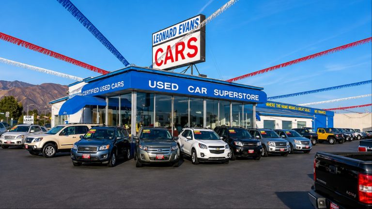 A car dealership is surrounded for cars to sell