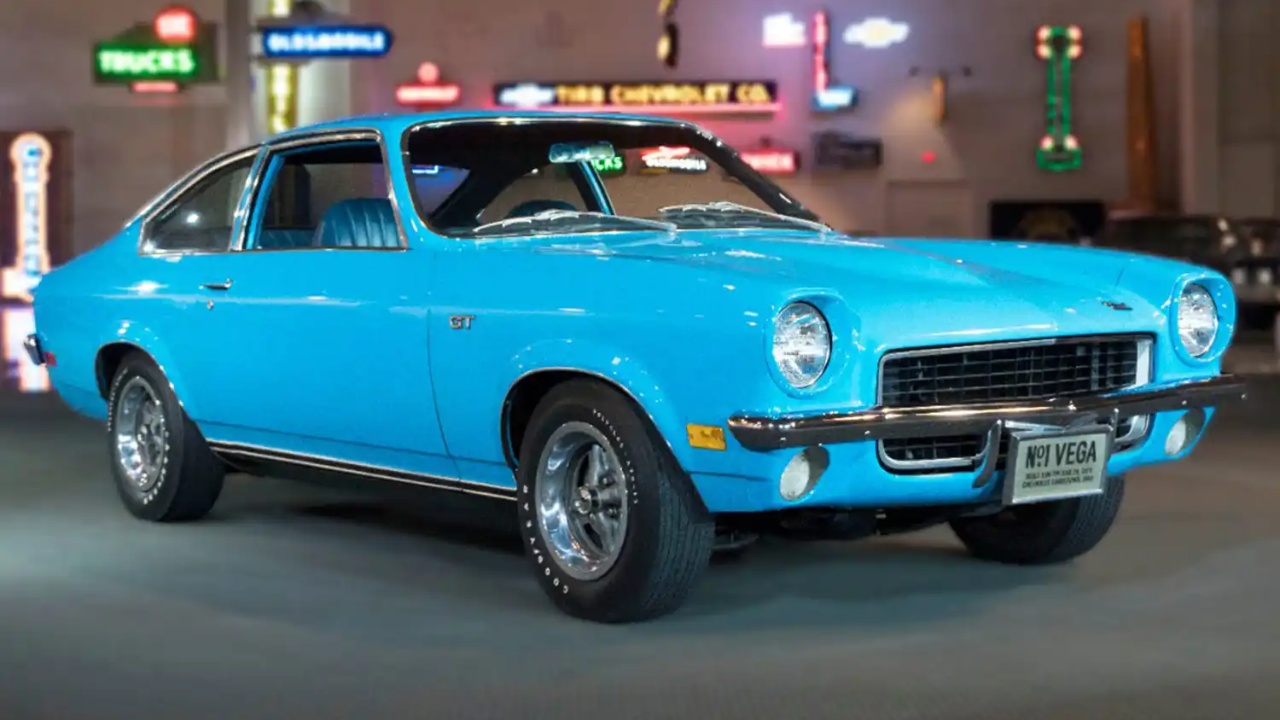 classic chevrolet vega gt displayed with vintage styling and bright blue paint