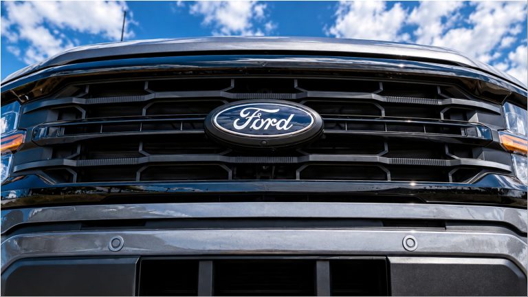 Close-up of Ford F-150 grille and badge