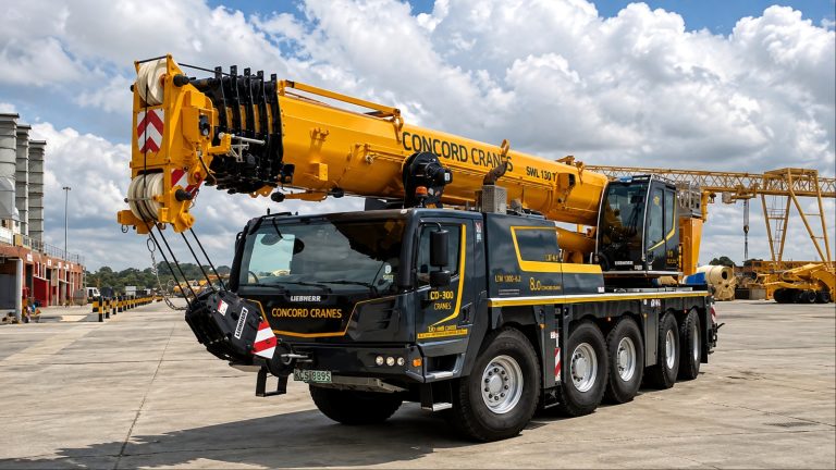 Heavy-duty mobile crane parked at an industrial construction site