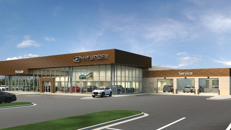 Hyundai dealership showcasing its showroom, service center, and vehicles