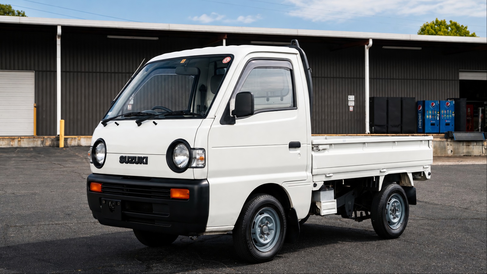 A Kei Truck is standing in front of a factory