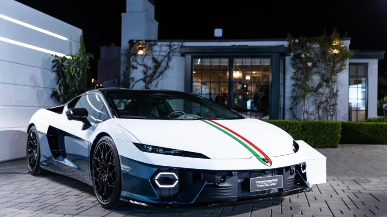 Lamborghini Temerario Tricolore displayed outdoors with its distinctive Italian-inspired styling