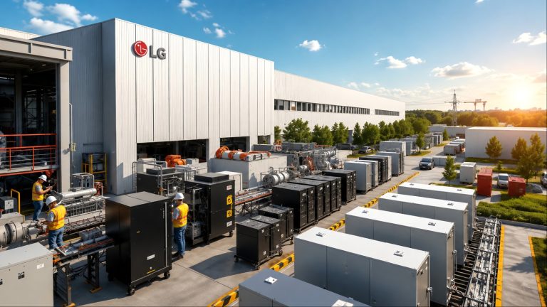 LG Energy Solution’s Michigan EV battery facility, showing workers, battery equipment, and large-scale manufacturing operations