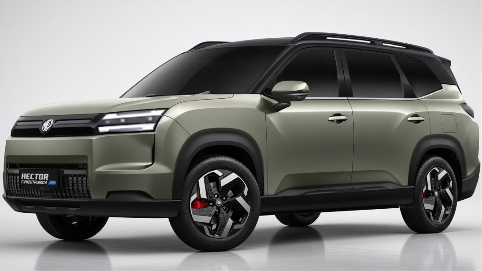 MG Hector SUV, olive green with black roof, studio shot