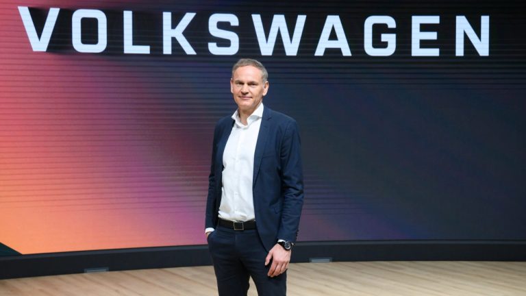 Volkswagen CEO Oliver Blume speaking at a public automotive industry event