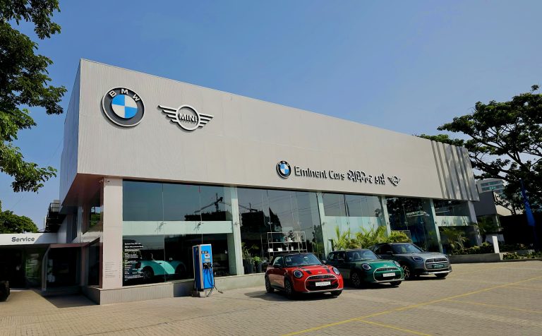 A BMW Car dealership is shown with their flagship models
