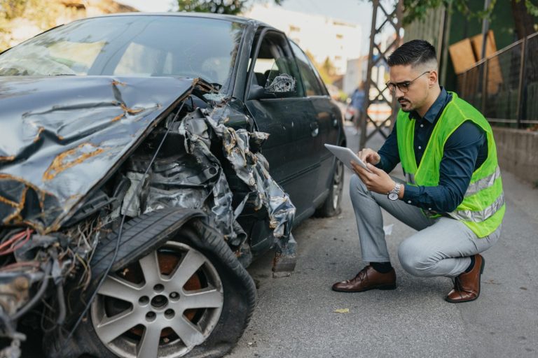 Insurance Adjuster Inspecting Crash Damage