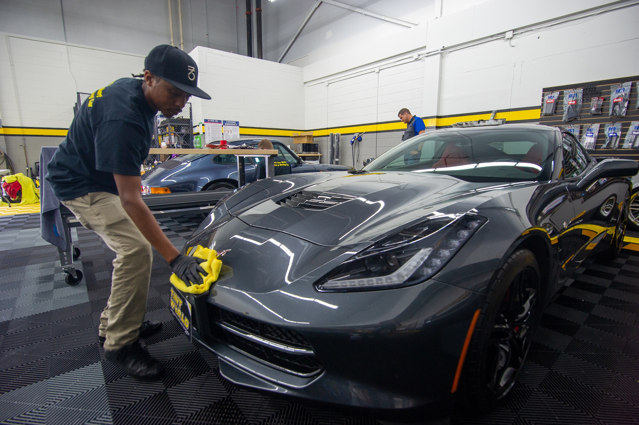 Chevrolet Corvette Z06 being meticulously cleaned