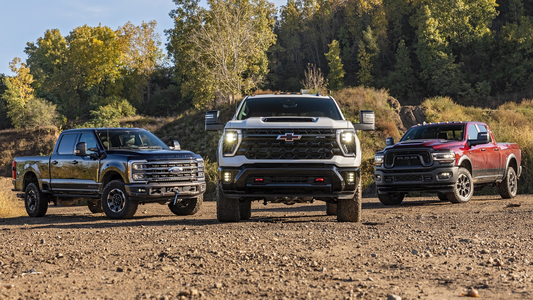 Chevrolet Silverado 2500HD ZR2, Ford F-250 Super Duty Tremor, and Ram 2500 Rebel