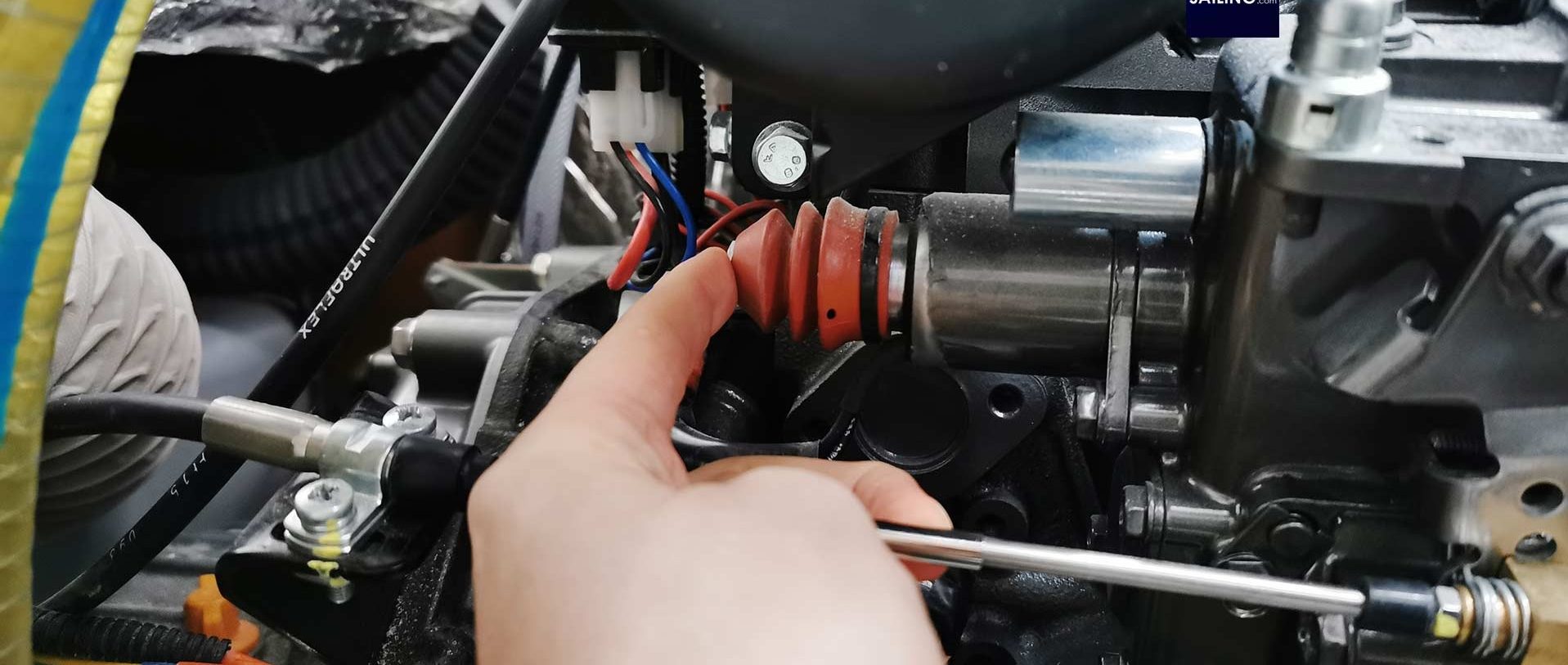 Diesel boat engine during an emergency shutdown process