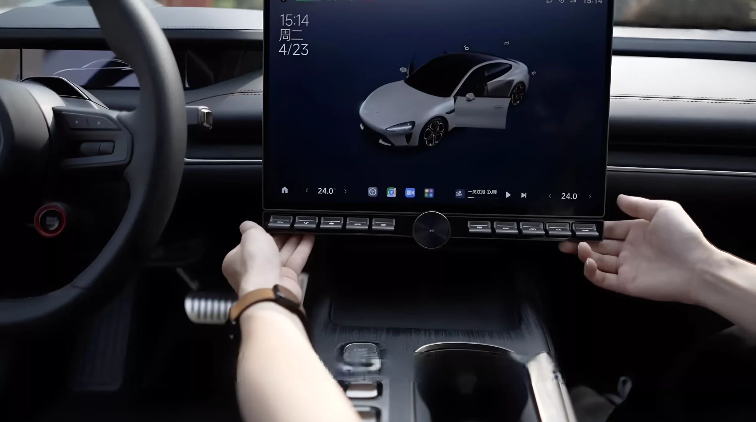 Interior of a Xiaomi SU7 electric vehicle