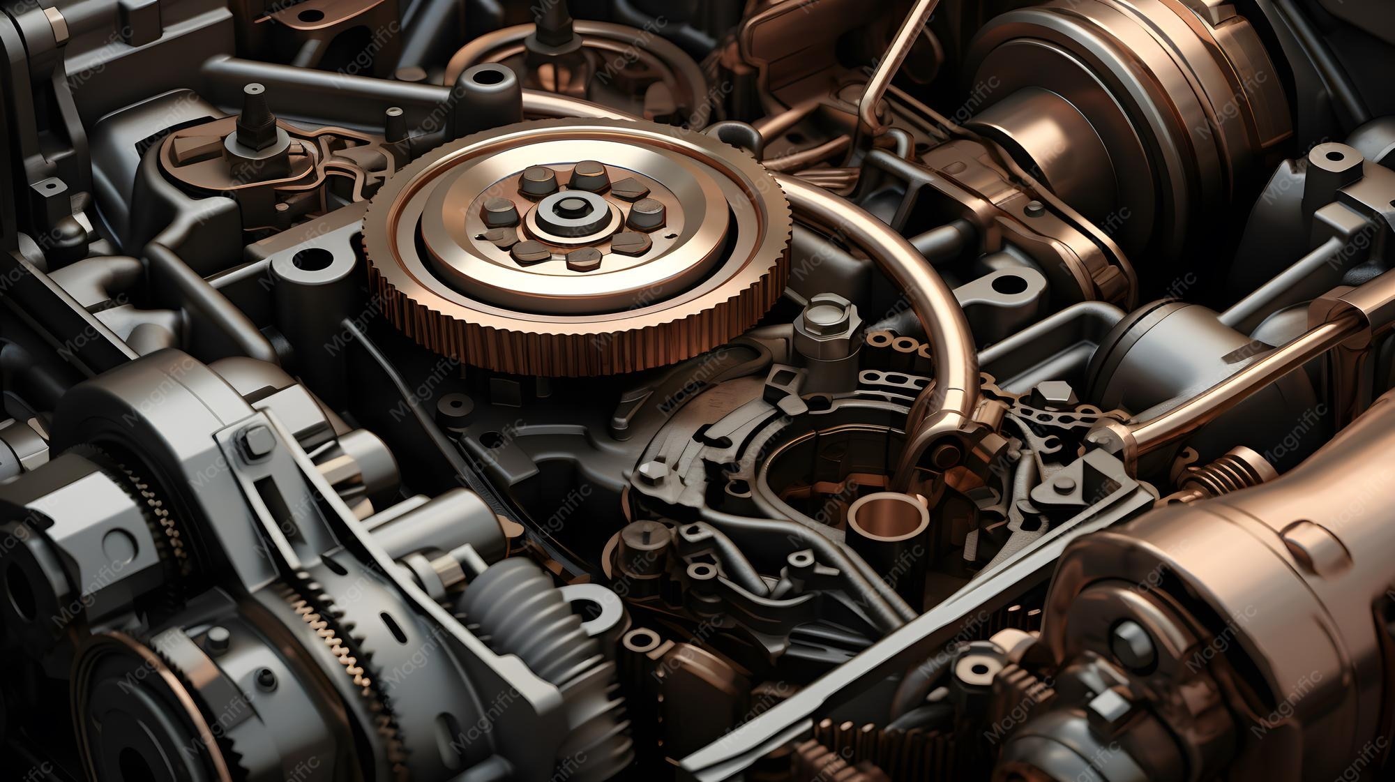 Intricate components of a car engine