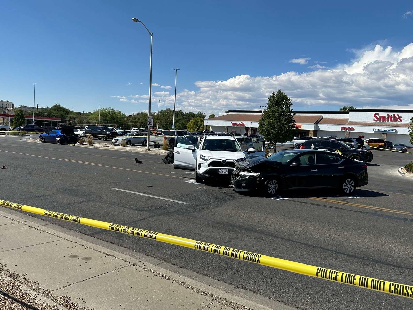 Multi-vehicle collision scene in Farmington